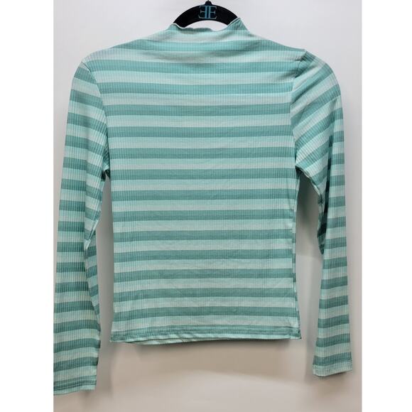 Cali Be Tops - Cali Be Women's Striped Ribbed Mock Neck Long Sleeve Top in Light Blue